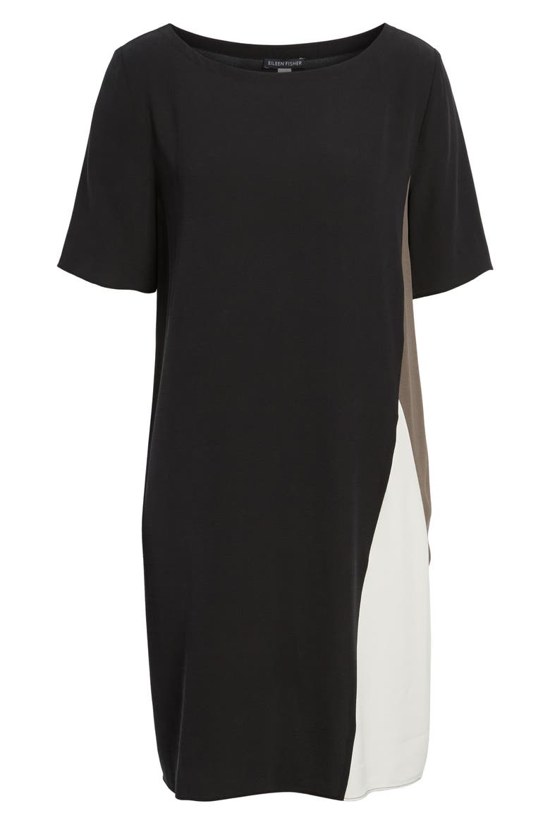 Colorblock Silk Georgette Crepe Dress, Alternate, color, BLACK