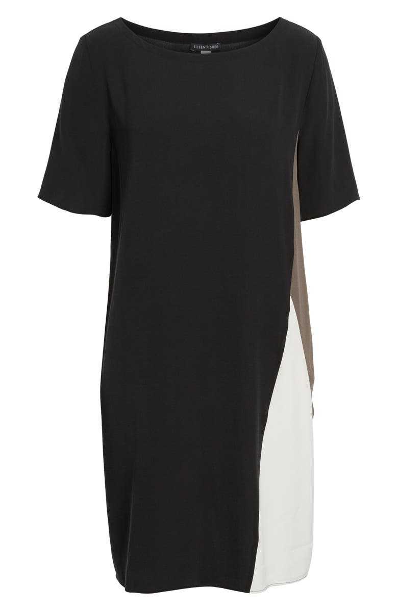 Eileen Fisher Colorblock Silk Georgette Crepe Dress, Alternate, color,