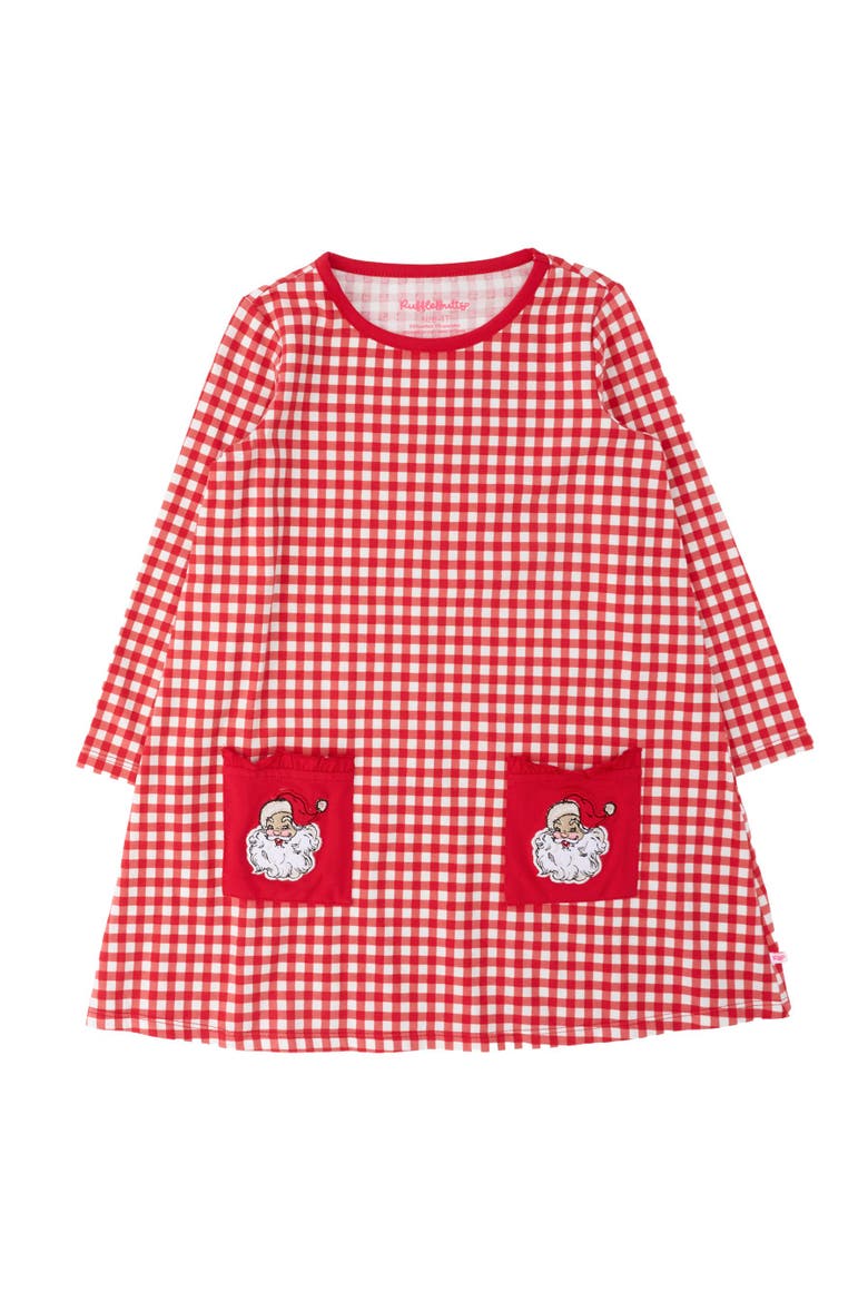 Holiday Knit Long Sleeve Applique Pocket Dress, Main, color, Red & White Gingham