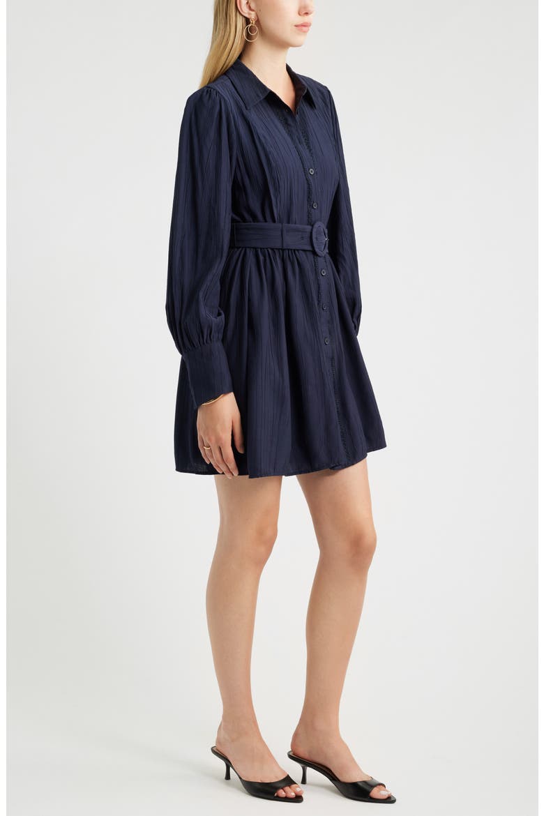 Floral Lace Inset Belted Mini Shirtdress, Alternate, color, NAVY NIGHT