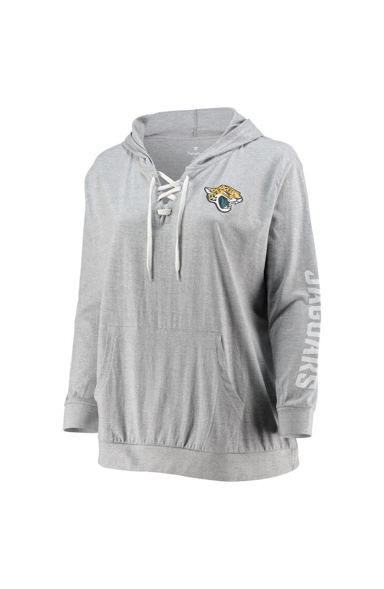 FANATICS Women's Fanatics Branded Heathered Gray Jacksonville Jaguars Plus Size Lace-Up Pullover Hoodie, Alternate, color, 