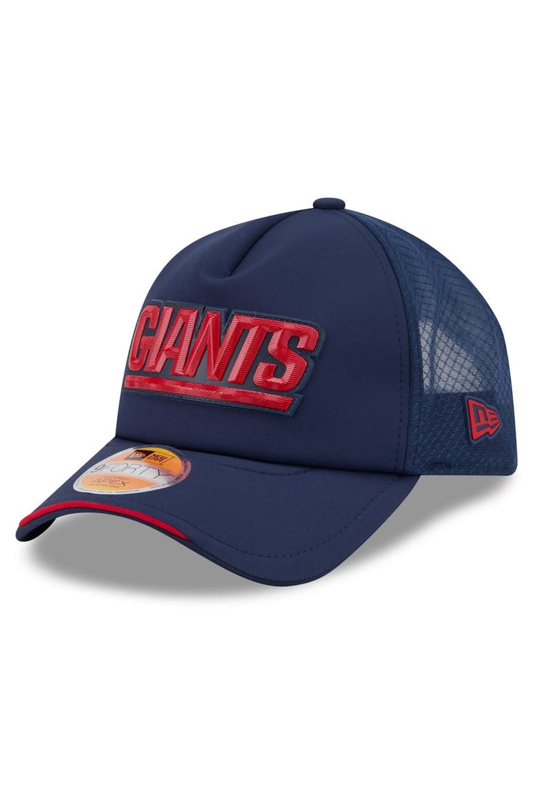 Men's New Era Navy New York Giants 2026 Sideline Throwback Apex 9FORTY Adjustable Trucker Hat, Main, color, Navy