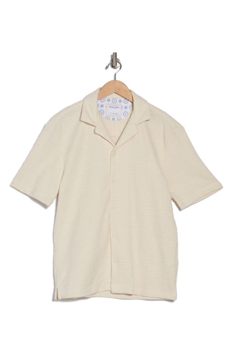 DENIM AND FLOWER Textured Relaxed Fit Camp Shirt, Alternate, color, Off White