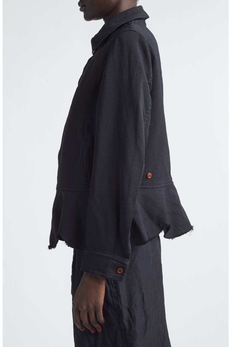 Raw Edge Gabardine Peplum Jacket, Alternate, color, BLACK