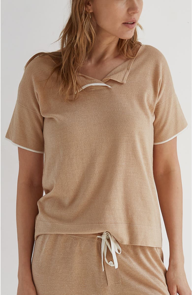 oyun Split Neck Tee, Main, color, Camel