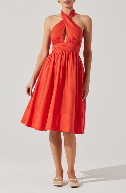 Astr The Label Kalia Halter Neck Linen & Cotton Dress In Orange