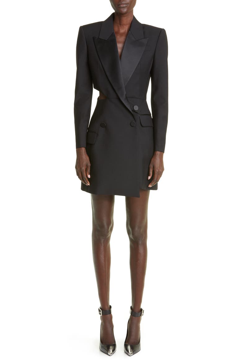 Slash Detail Wool Blend Tuxedo Minidress, Main, color, BLACK