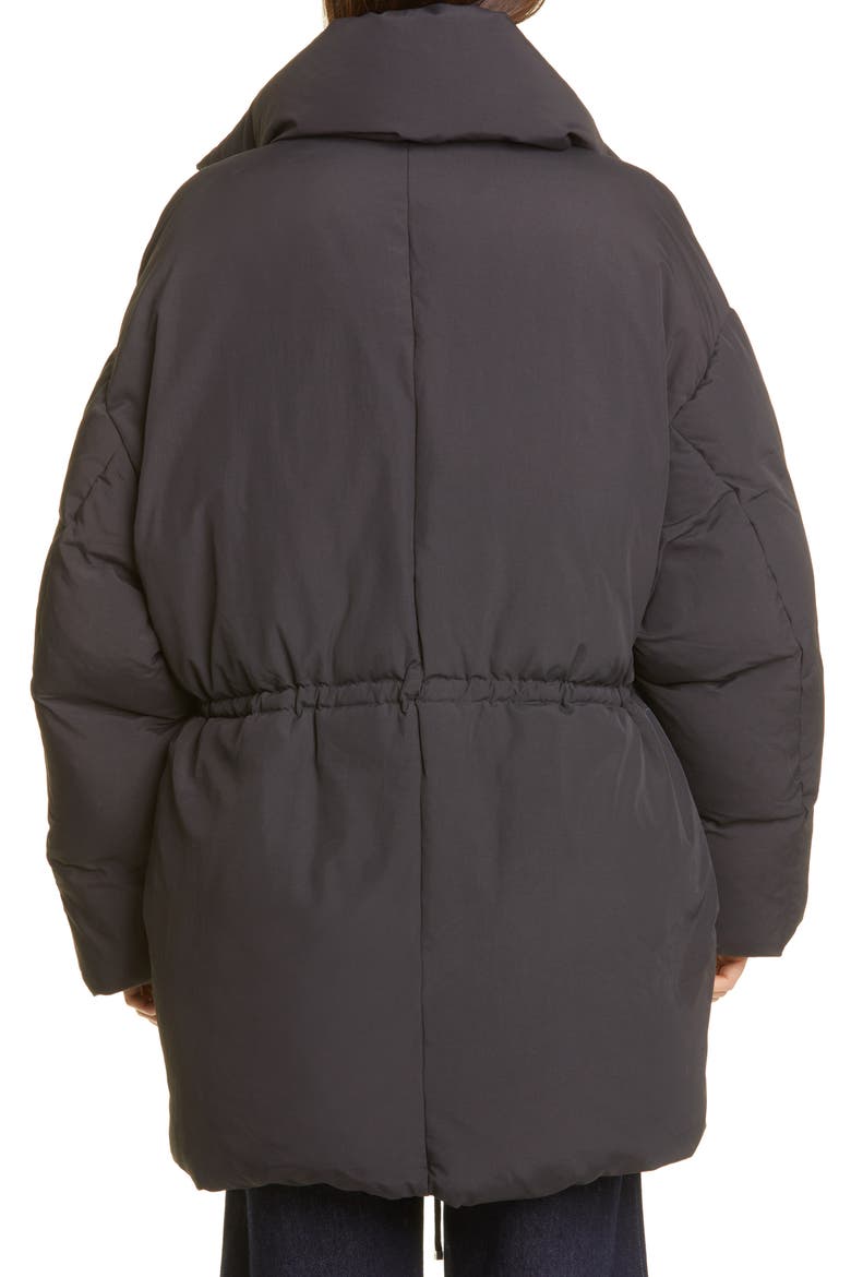 Drawstring Oversize Recycled Nylon Down Jacket, Alternate, color, BLACK