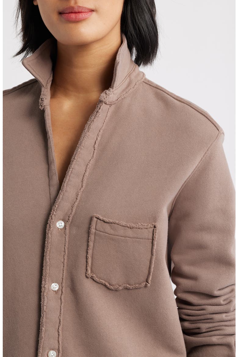 Eileen Relaxed Terry Button-Up Shirt, Alternate, color, BRULEE