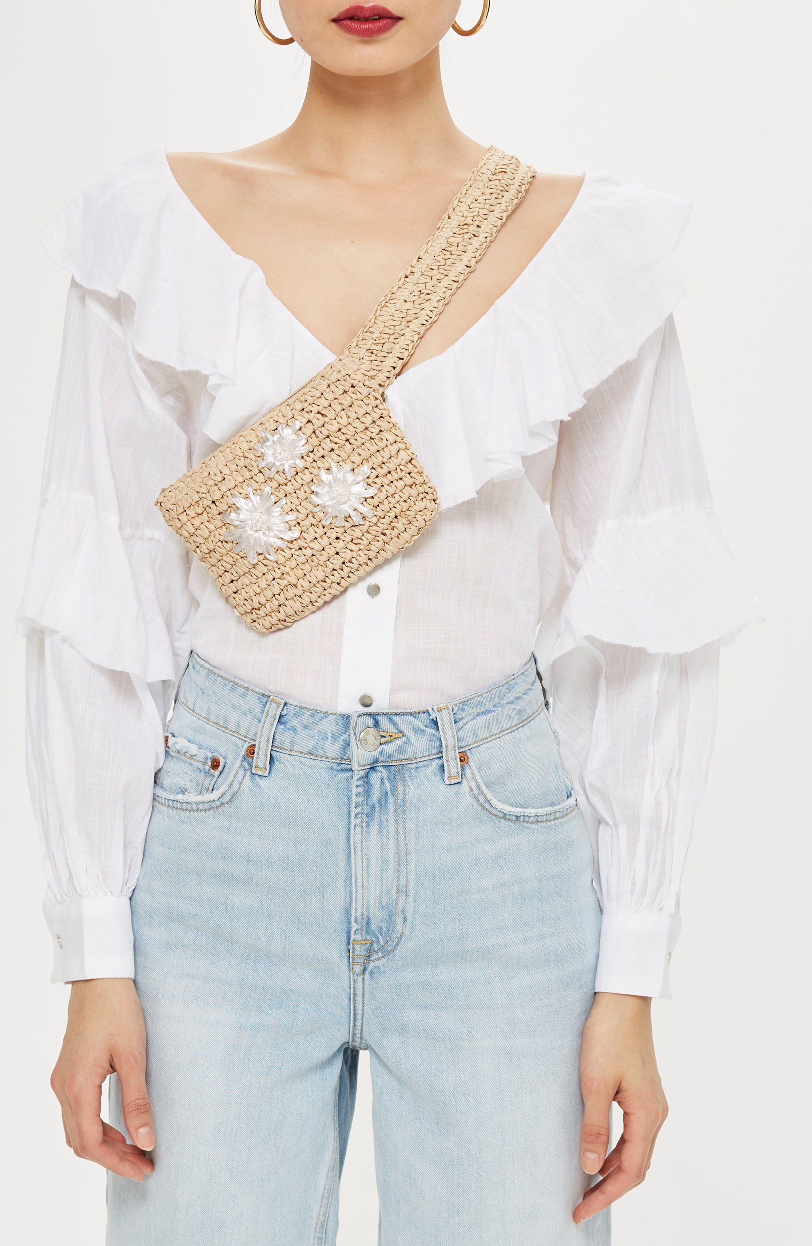 Topshop Brighton Straw Belt Bag, Alternate, color, 
