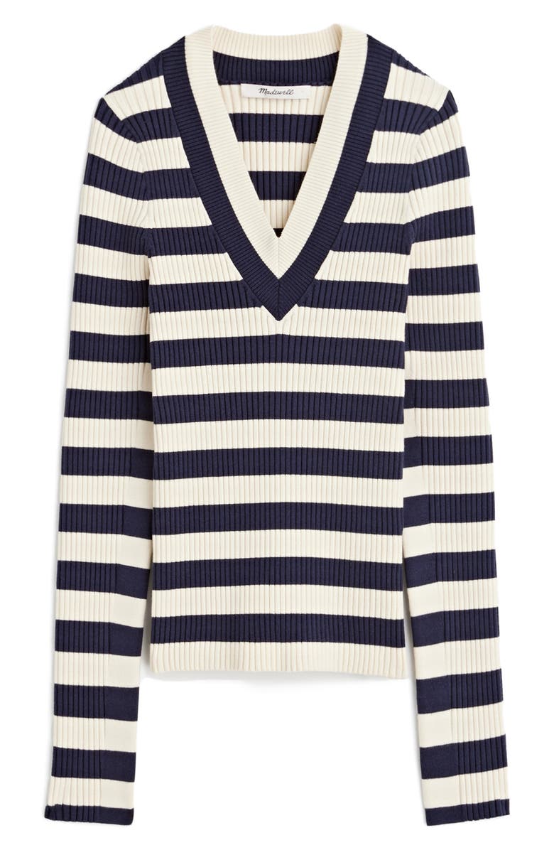 Madewell Stripe V-Neck Sweater, Alternate, color, Blue Stripe