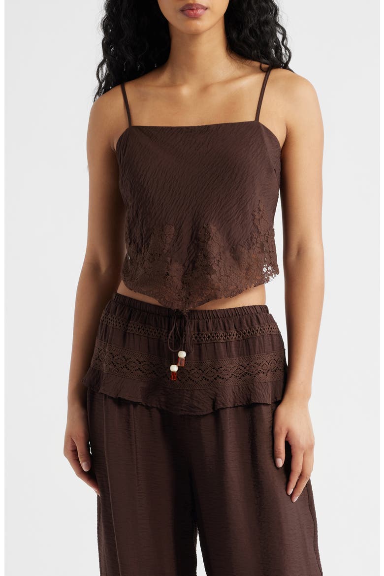Lace Detail Rumple Satin Camisole, Main, color, COFFEE BEAN