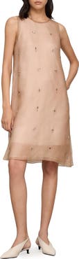 Lafayette 148 New York Hand Beaded Silk Organza Shift Dress