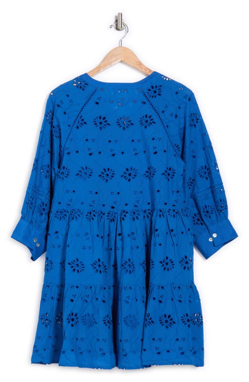 Maisie Long Sleeve Eyelet Button-up Minidress In Cobalt