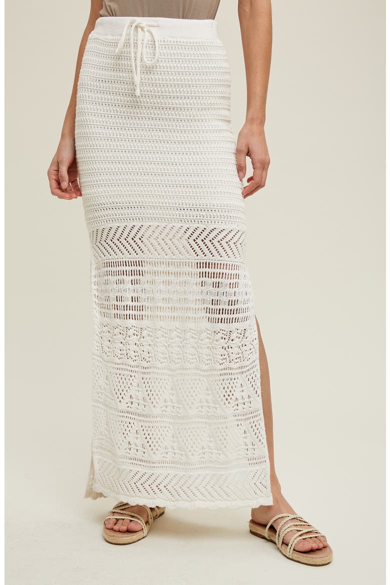 Open Stitch Drawstring Cotton Midi Skirt, Alternate, color, OFF WHITE