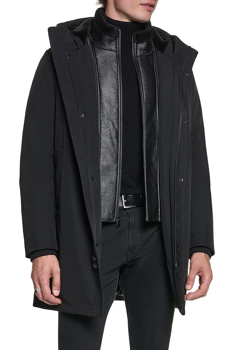 Faux Shearling Parka with Removable Bib, Main, color, BLACK
