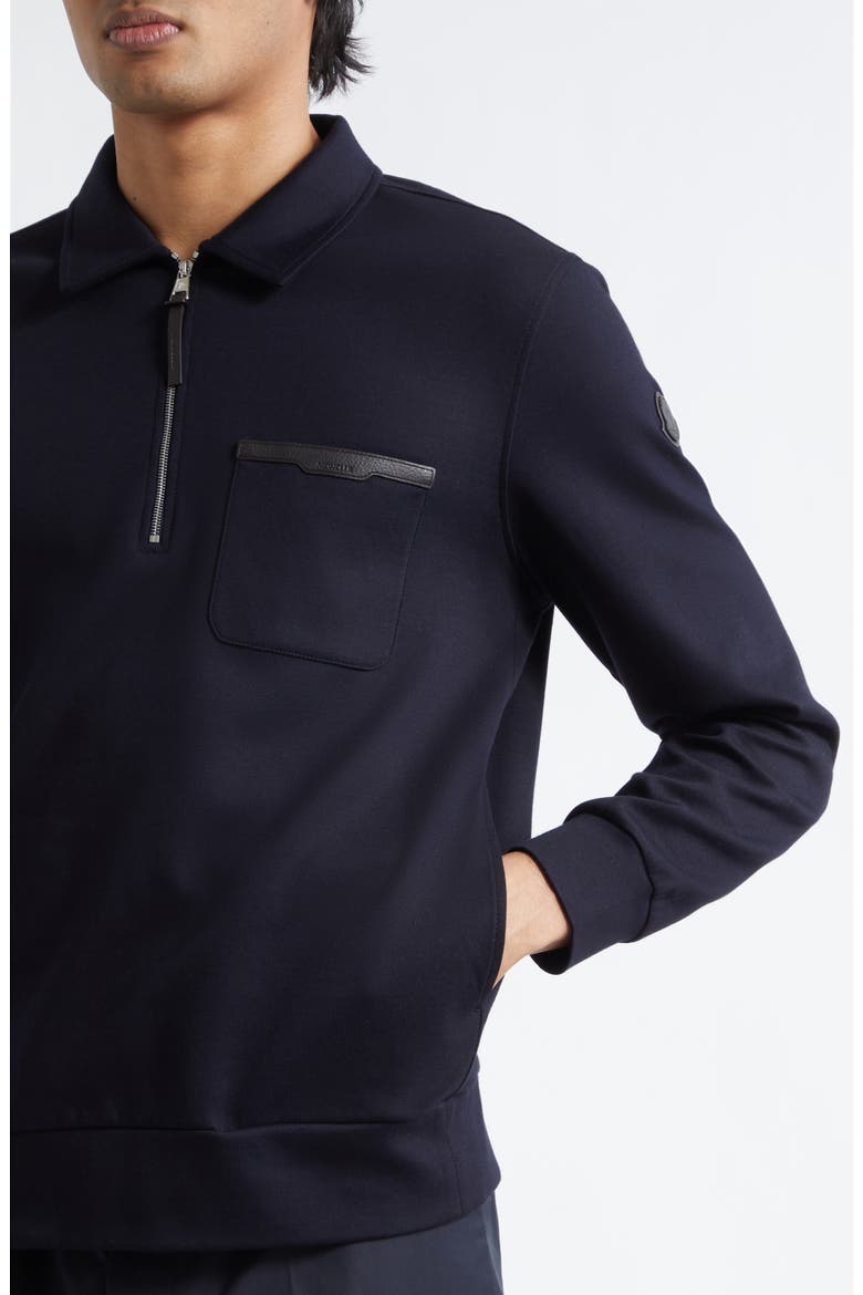 Leather Logo Cotton Blend Half Zip Pullover, Alternate, color, NIGHT SKY