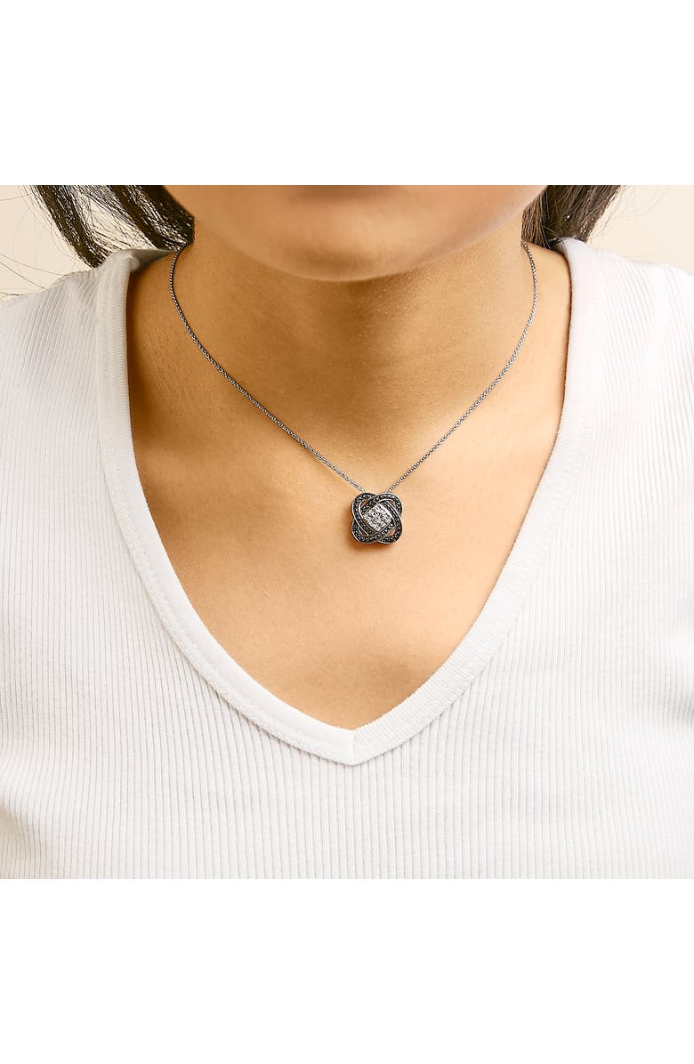 Haus of Brilliance Black Rhodium Plated Sterling Silver Diamond Accent Geometric Knot Pendant Necklace, Alternate, color, Silver