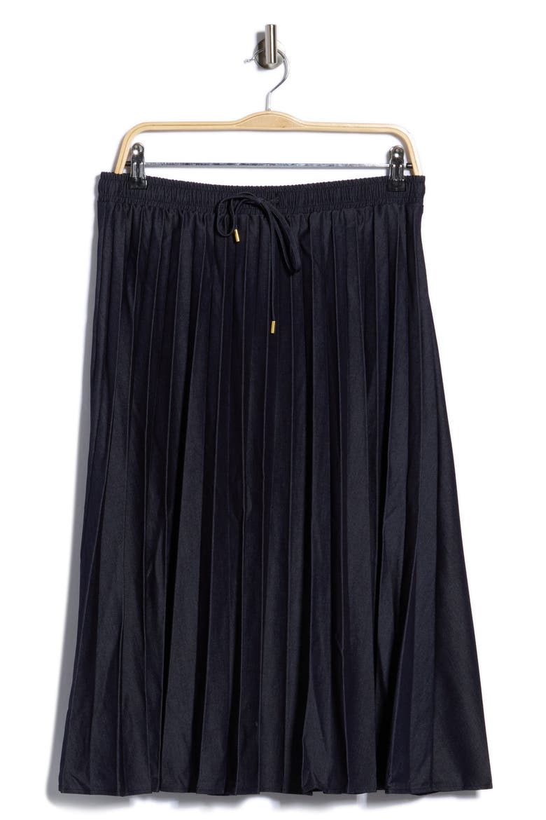 Pleated Midi Skirt, Alternate, color, DARK DENIM