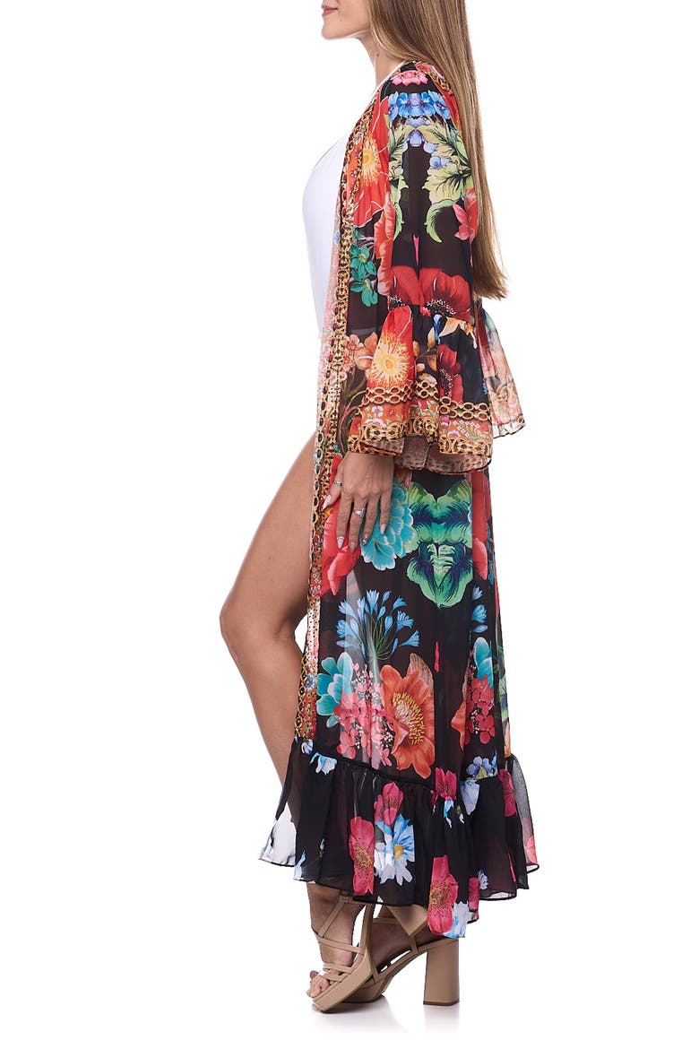 Floral Ruffle Duster, Alternate, color, BLACK