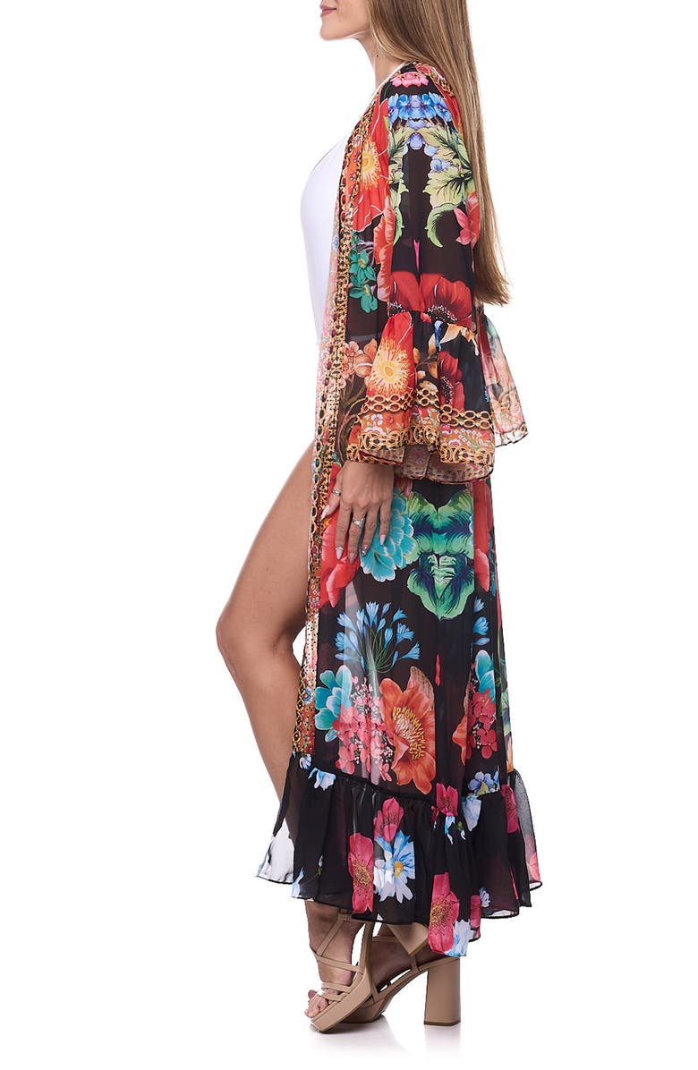 RANEES Floral Ruffle Duster, Alternate, color, Black