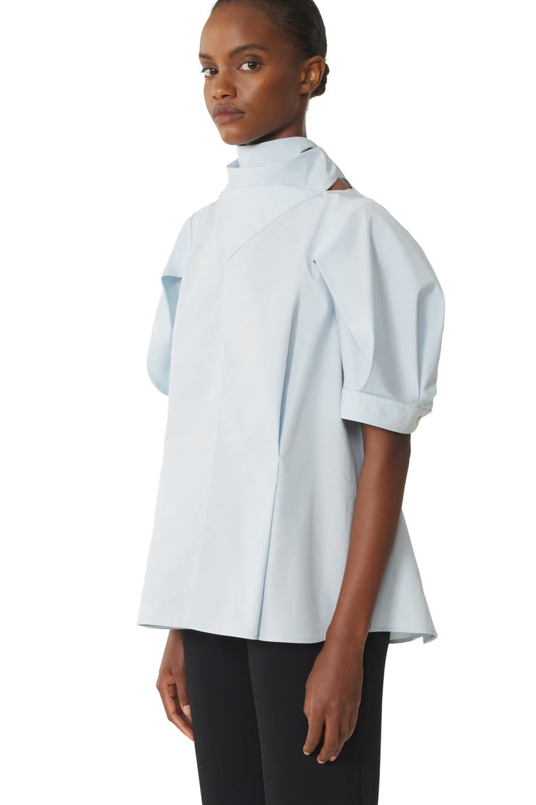 Blue Scarf Top In Cotton Poplin, Alternate, color, White, Pale blue