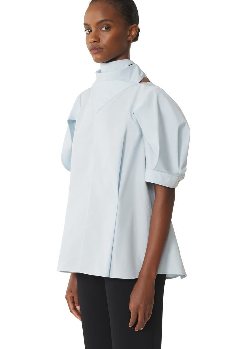 Lanvin Blue Scarf Top In Cotton Poplin, Alternate, color, White, Pale Blue