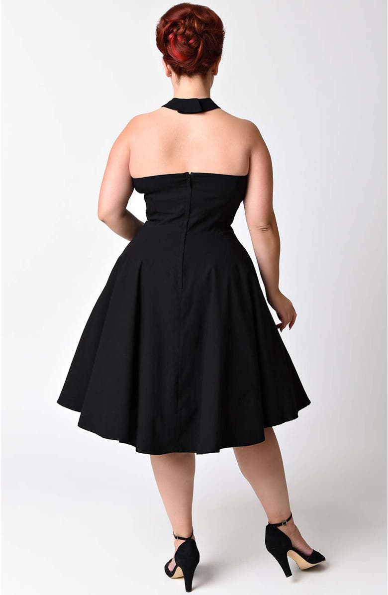 Unique Vintage Plus Size 1950s Criss Cross Halter Rita Flare Dress, Alternate, color, Black