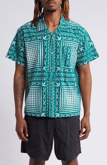 Obey Cortex Bandana Print Camp Shirt In Aventurine Green Multi