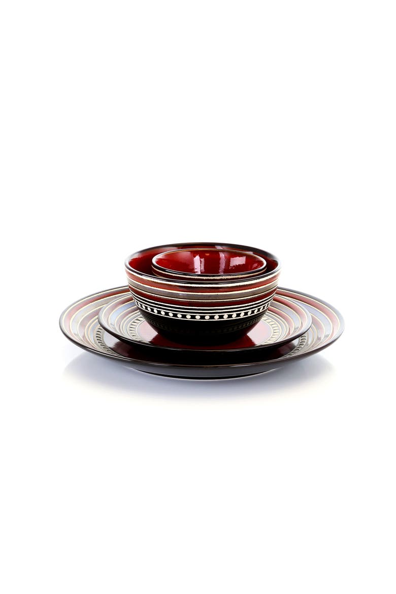 16 Piece Double Bowl Dinnerware Set - Red, Alternate, color, Red
