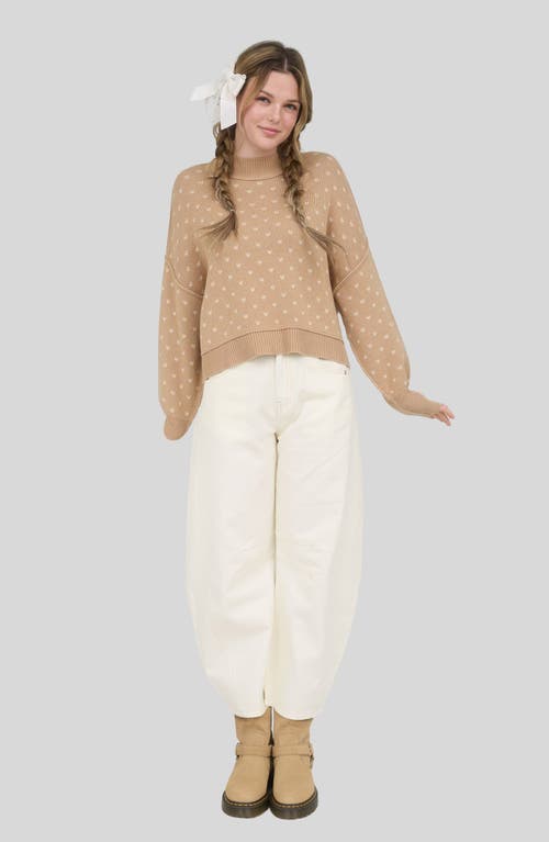 Blu Pepper Mock Neck Heart Knit Sweater In Brown