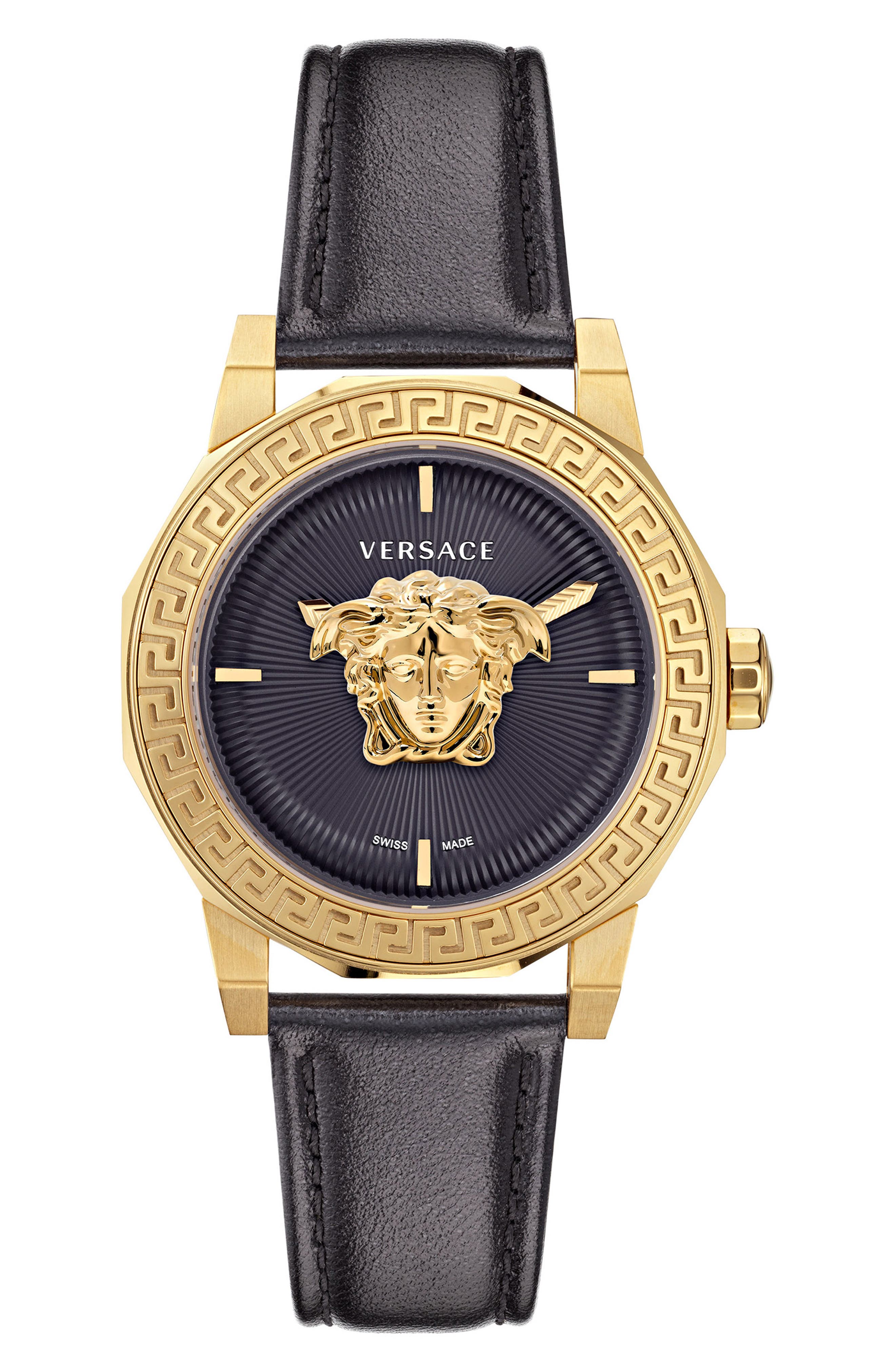Versace Medusa Deco Leather Strap Watch, 38mm