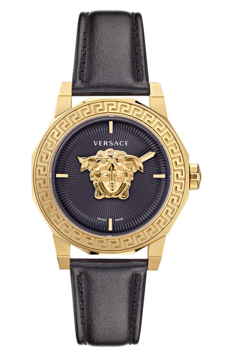 Medusa Deco Leather Strap Watch, 38mm