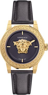 Versace Medusa Deco Leather Strap Watch, 38mm