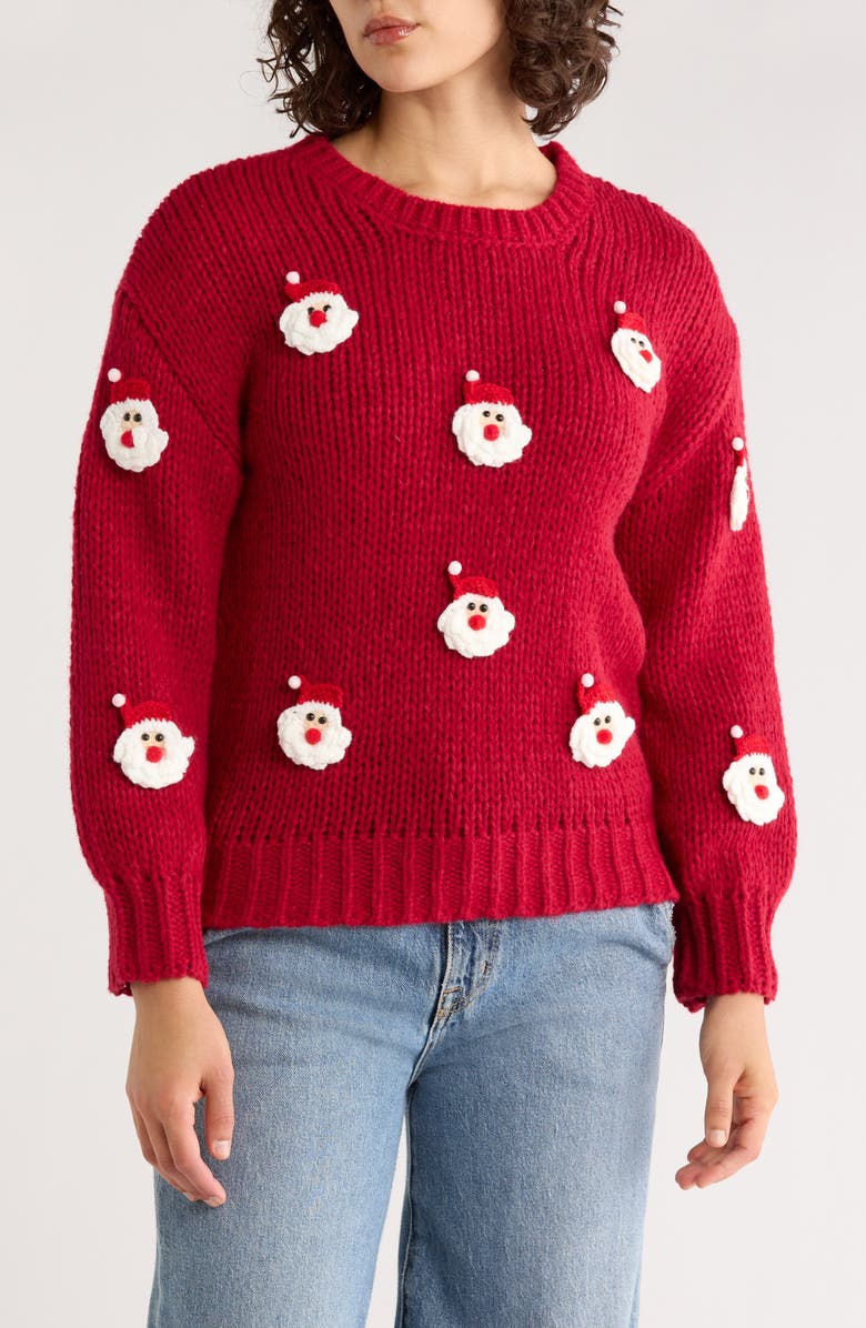 Roffe Accessories Embroidered Santa Claus Sweater, Main, color, Red