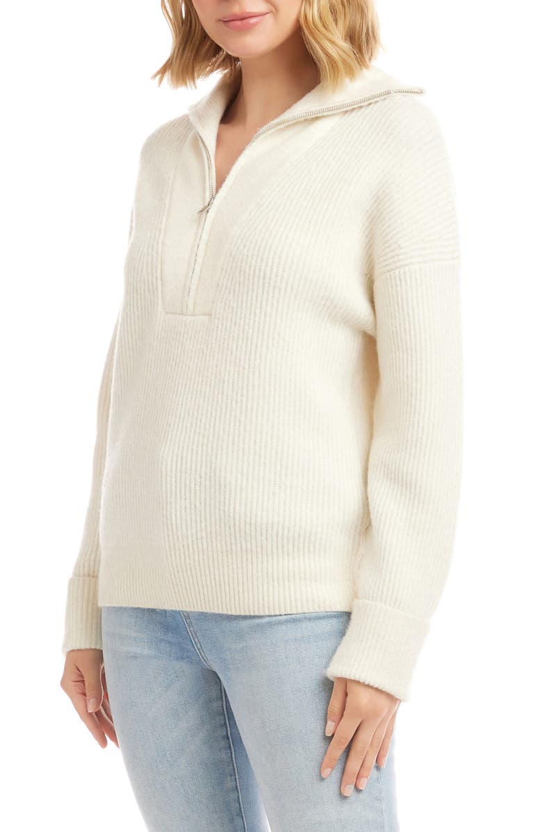 Karen Kane Half Zip Sweater, Alternate, color, Cream