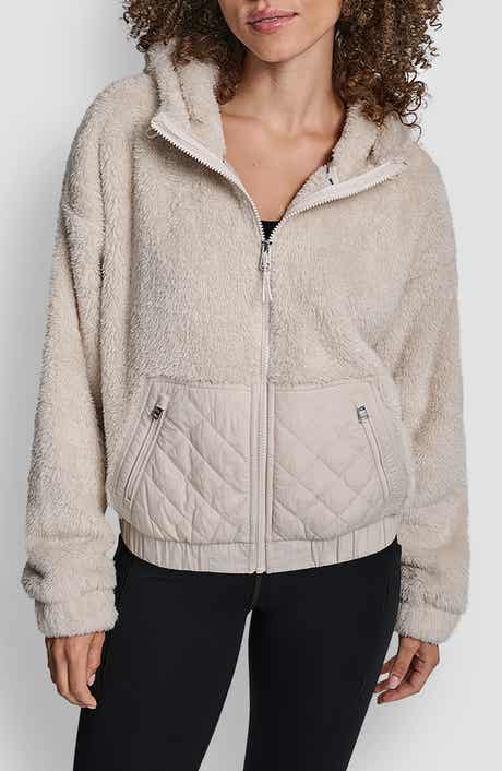 DKNY Faux Shearling & Diamond Quilted Hooded Jacket