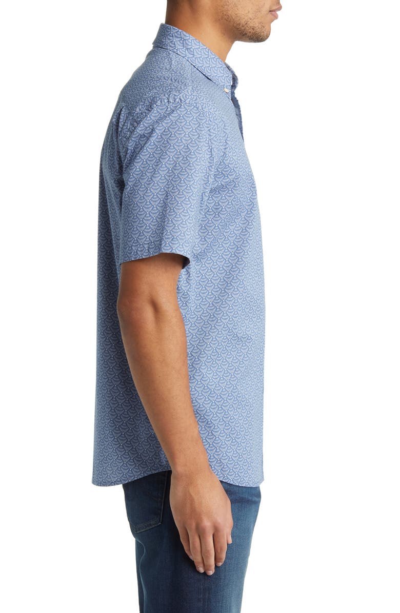 Faherty Playa Diamond Print Stretch Short Sleeve Organic Cotton Button-Down Shirt, Alternate, color, 