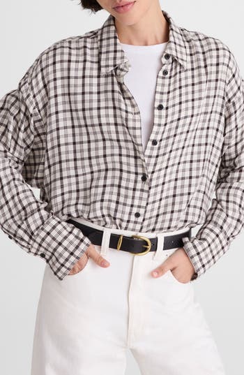 Madewell Heathered Flannel Dolman Button-up Shirt In Brown