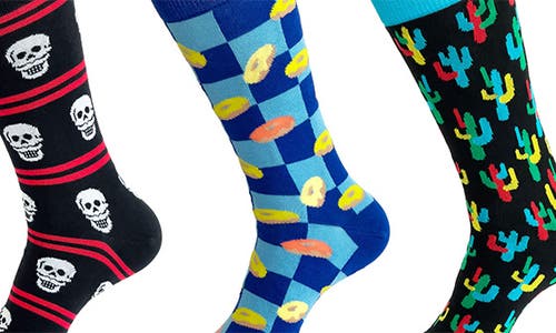 Unsimply Stitched 3-pack Assorted Graphic Crew Socks In Black Multi