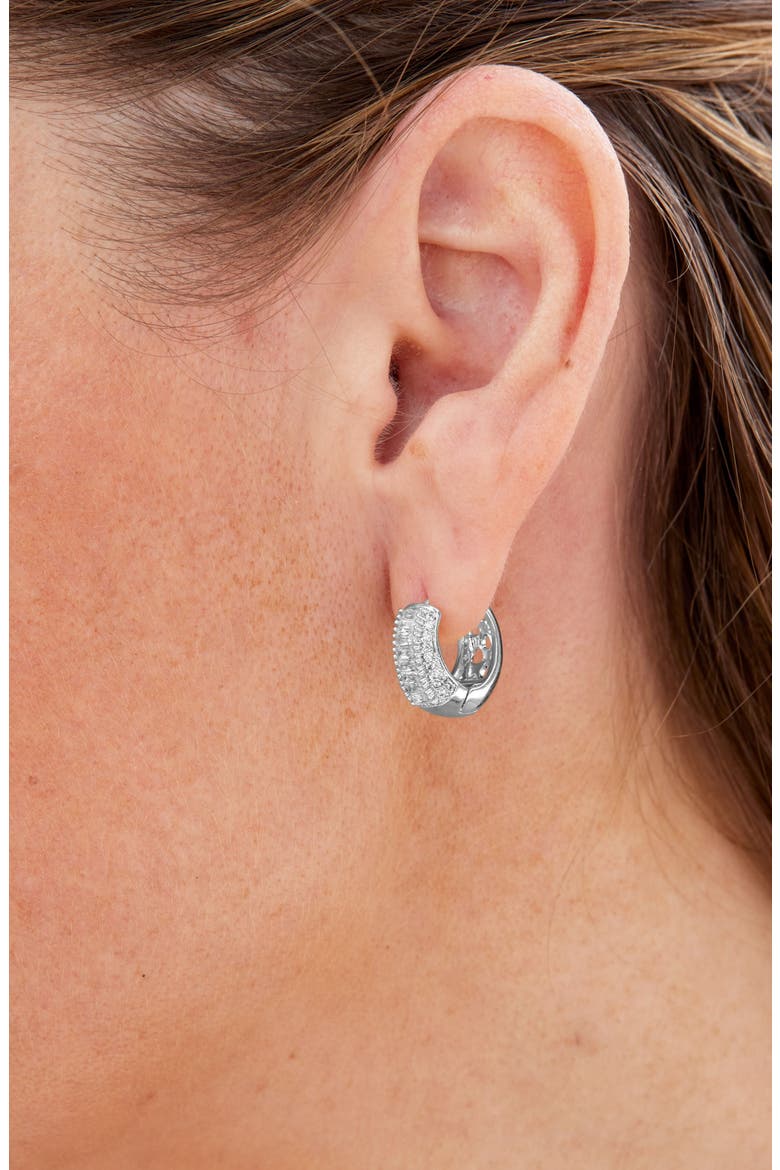 Mixed Cubic Zirconia Huggie Hoop Earrings, Alternate, color, WHITE/ SILVER