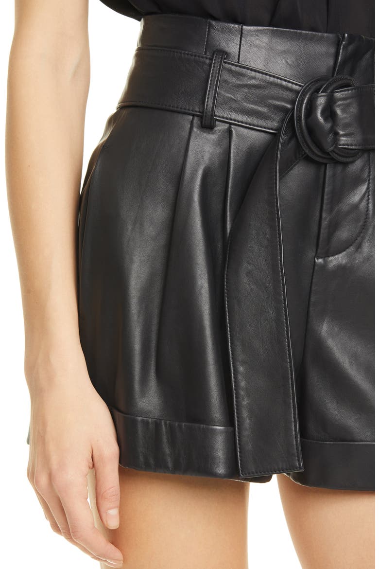 Leather Paperbag Waist Shorts, Alternate, color, NOIR