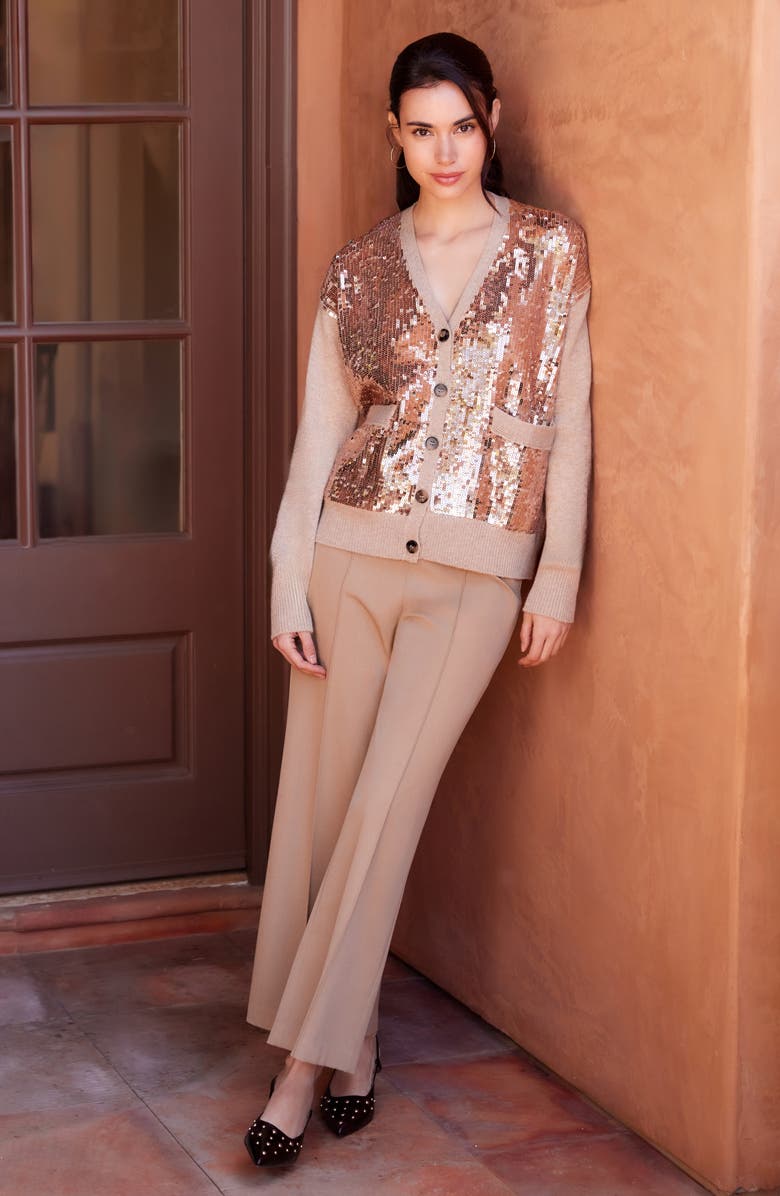 Karen Kane Sequin Cardigan, Alternate, color, Dark Oatmeal