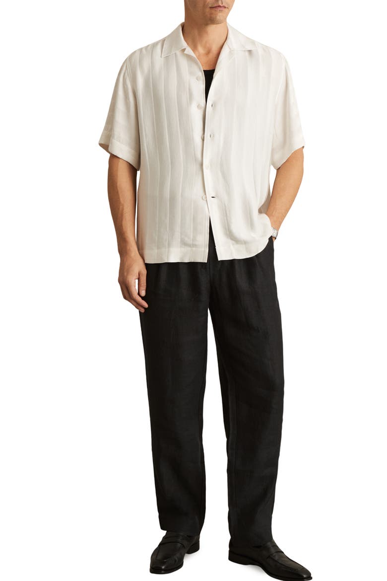 Melba Jacqurd Stripe Camp Shirt, Alternate, color, WHITE