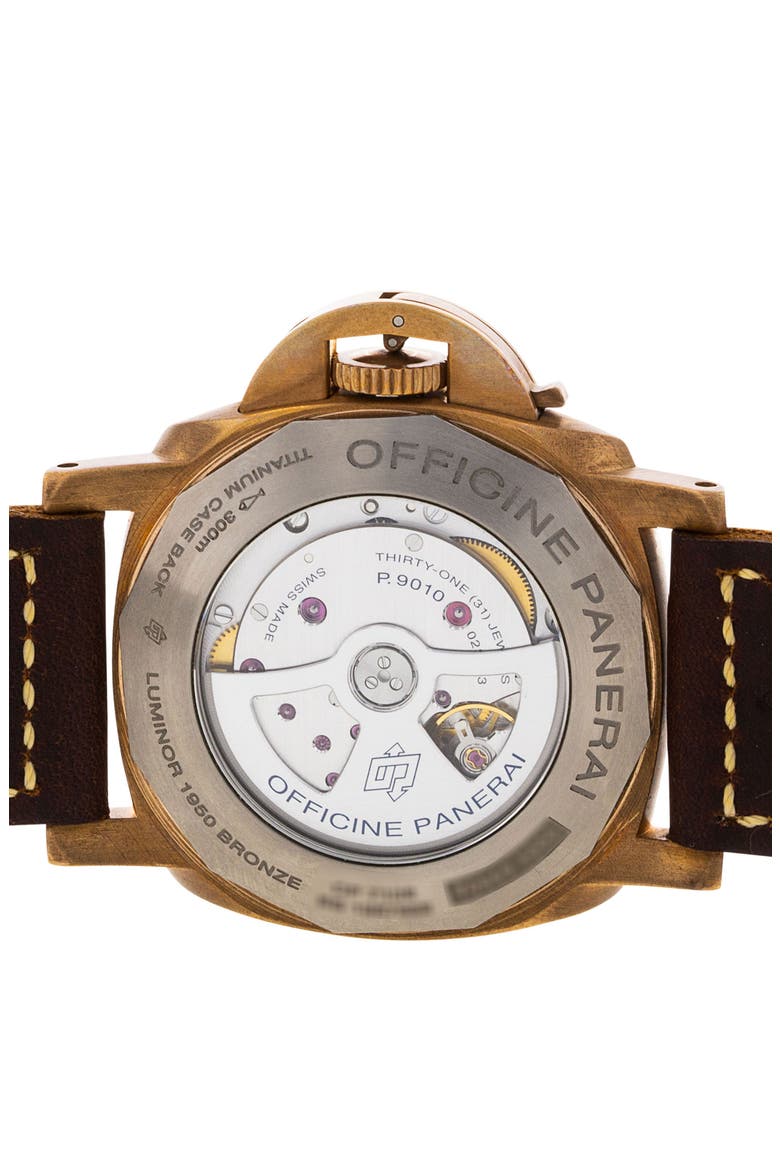 Panerai Preowned Luminor Submersible Leather Strap Watch, 47mm, Alternate, color, BROWN/ BLUE