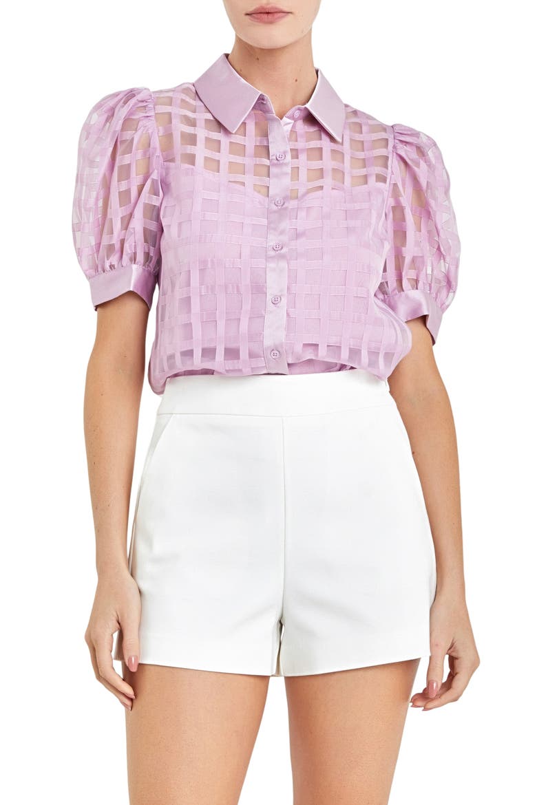 Puff Sleeve Organza Top, Main, color, LILAC