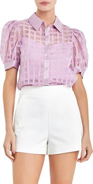 English Factory Puff Sleeve Organza Top