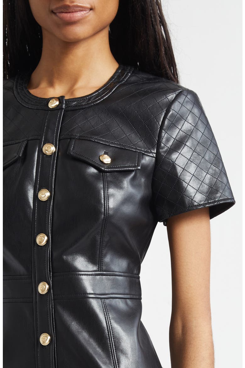 Layla Quilted Faux Leather Minidress, Alternate, color, BLACK