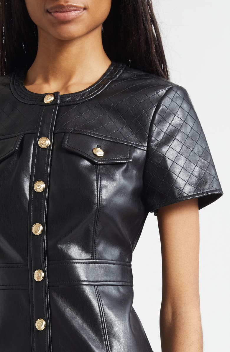 Cinq à Sept Layla Quilted Faux Leather Minidress, Alternate, color, Black