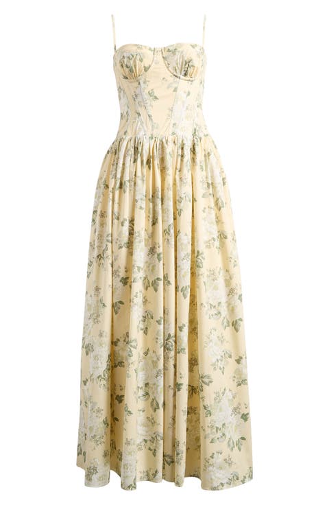 Rona Lemon Floral Stretch Cotton Maxi Sundress